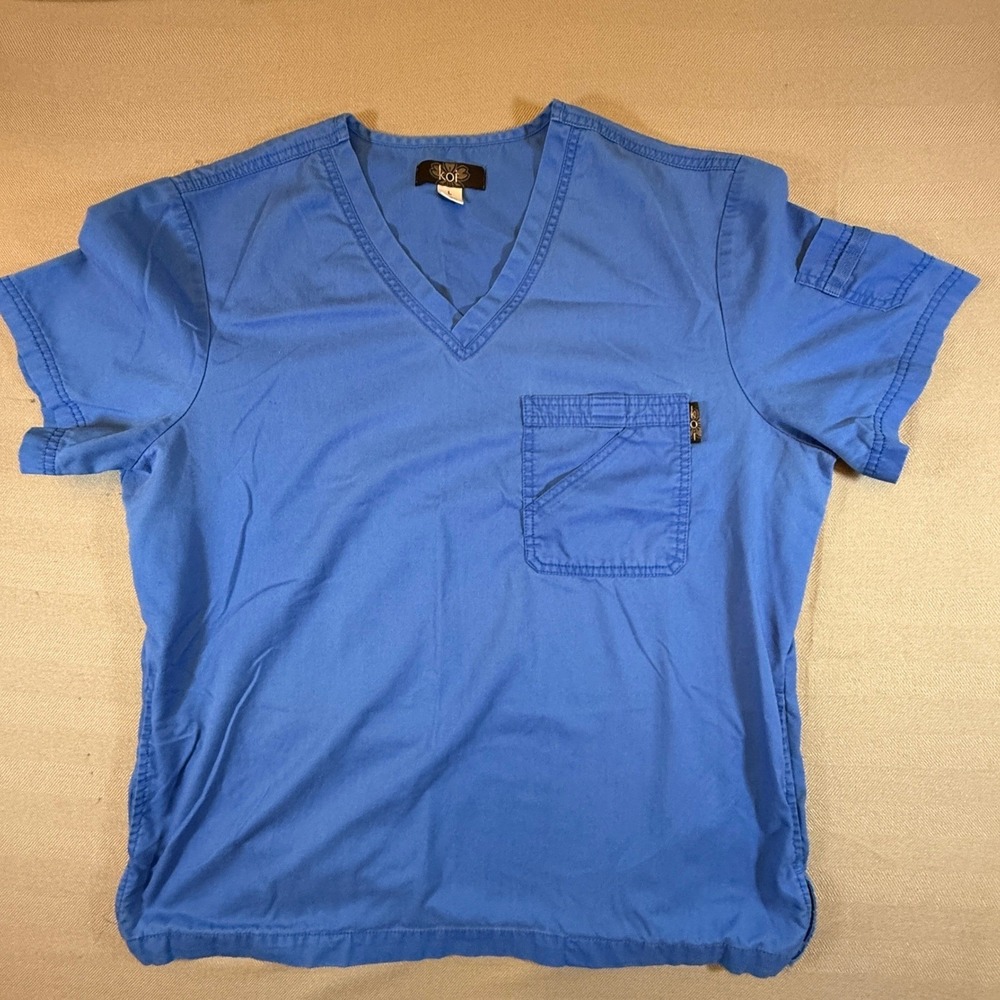 Koi Scrub Top Mens Large Blue V-Neck Short Sleeve Medical Uniform Style 655 1995